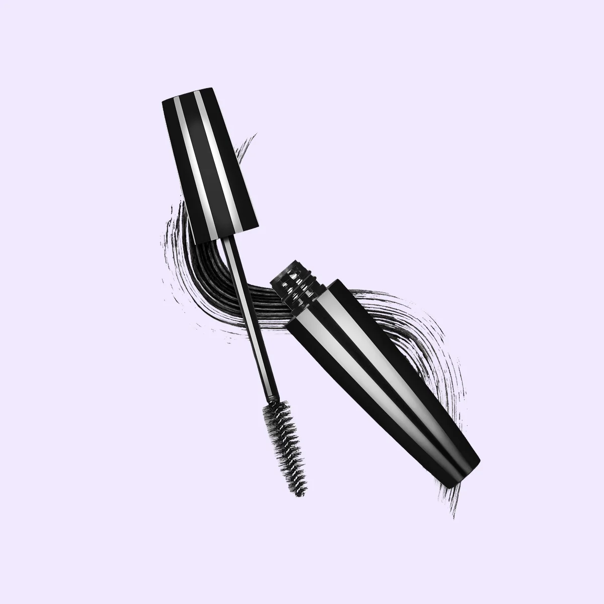 Close-up of mascara brush with black stroke 