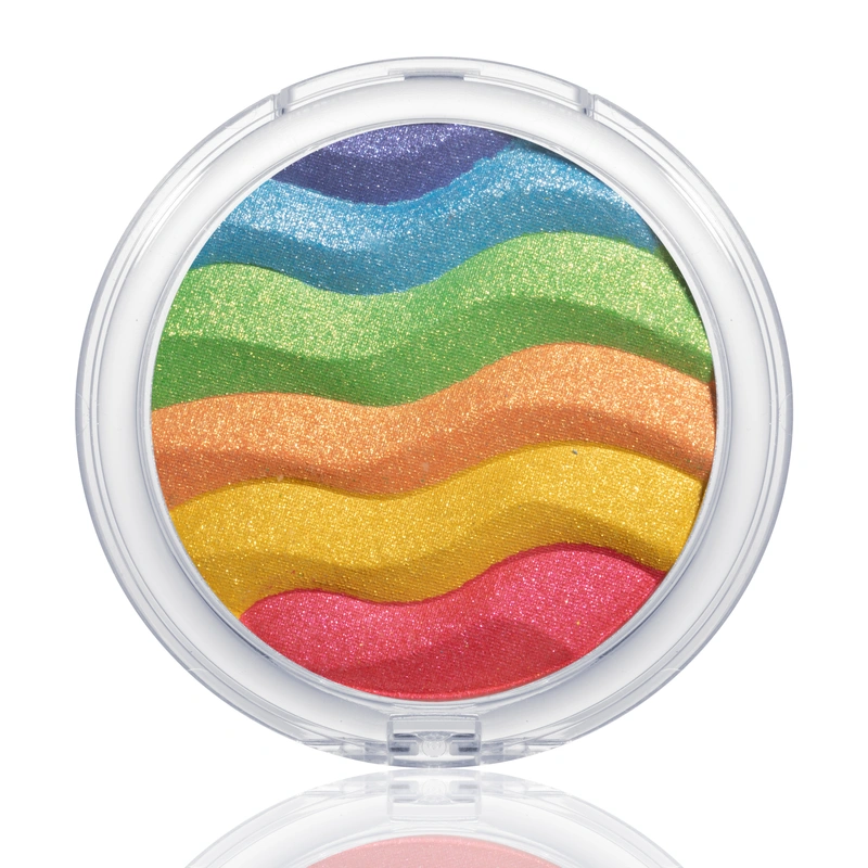 Close up view of private label 6 color rainbow wave highlights on white background