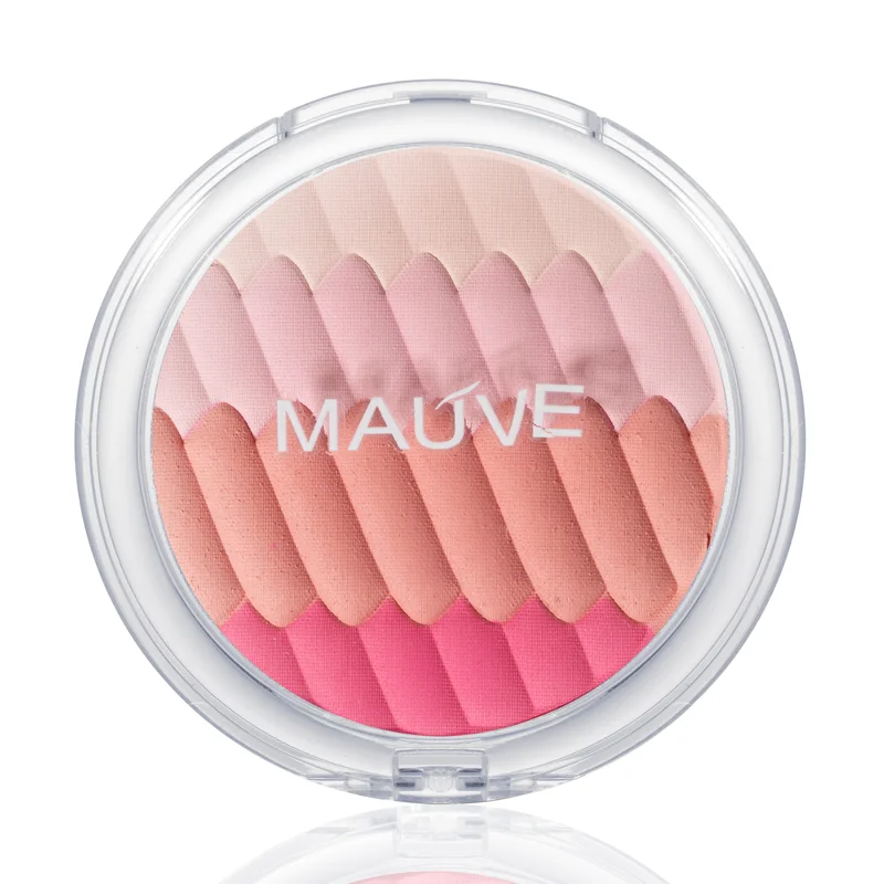 Close up view of private label pink face blush powder on white background