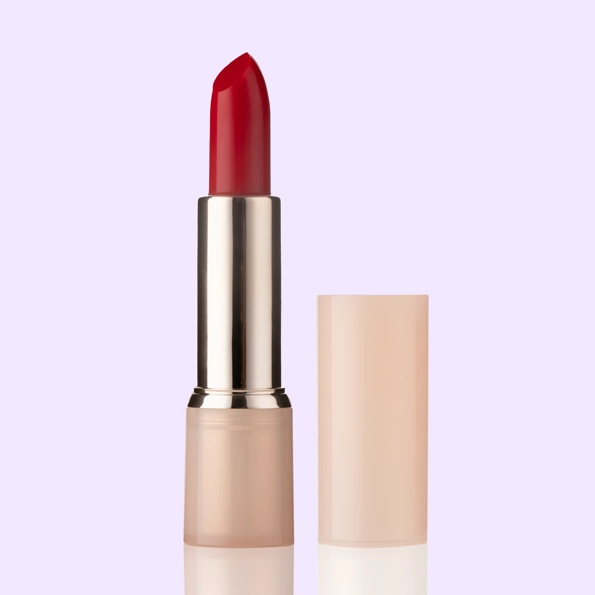 Close-up view of private label hydrating lip balm isolated on light purple background